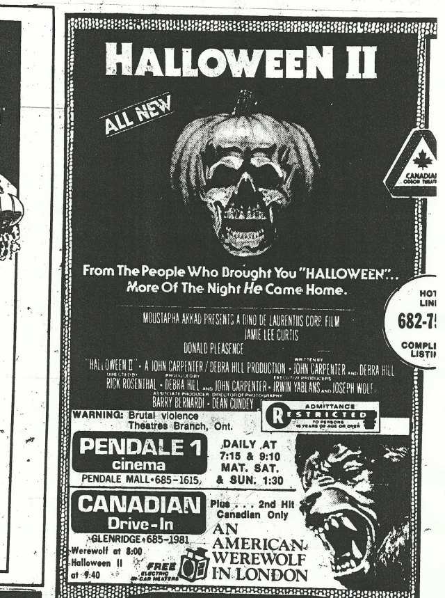ad newspaper Halloween II 1981 Canada
